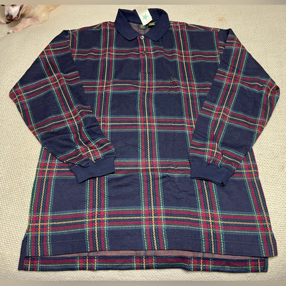 Club Room Men's Roadmap Striped Rugby Long Sleeve Shirt Large NWT